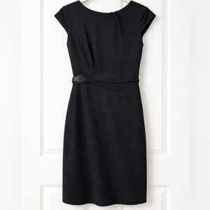 Ann Taylor Black Textured Cap-Sleeve Sheath Dress